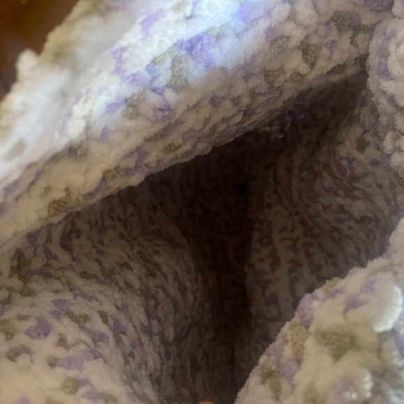 Handmade chenille boho hobo slouch satchel shoulder tote bag purple and white - Picture 9 of 9